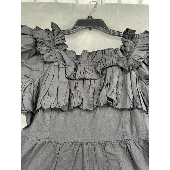 Anthropologie Love The Label Off The Shoulder Tiered Black Mini Dress Size Large - Picture 5 of 10